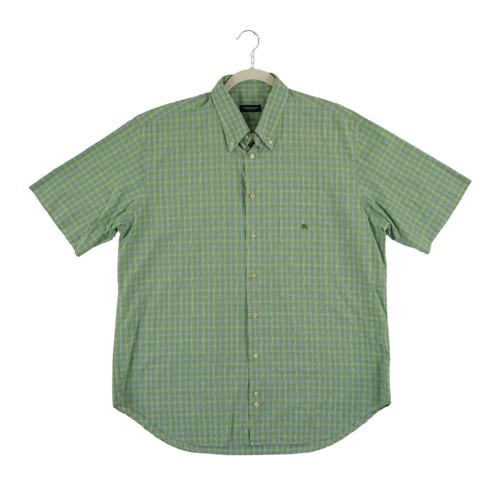 Burberry London Button Down Shirt Men's Size XL Green Short Sleeve 100% Cotton